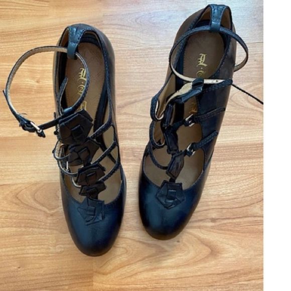 L.A.M.B. Black Leather Rosette Mary Jane Heels - Picture 2 of 4